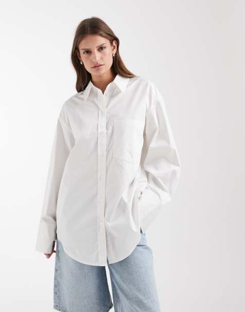 & Other Stories oversized cotton shirt with deep cuffs in white - view 1