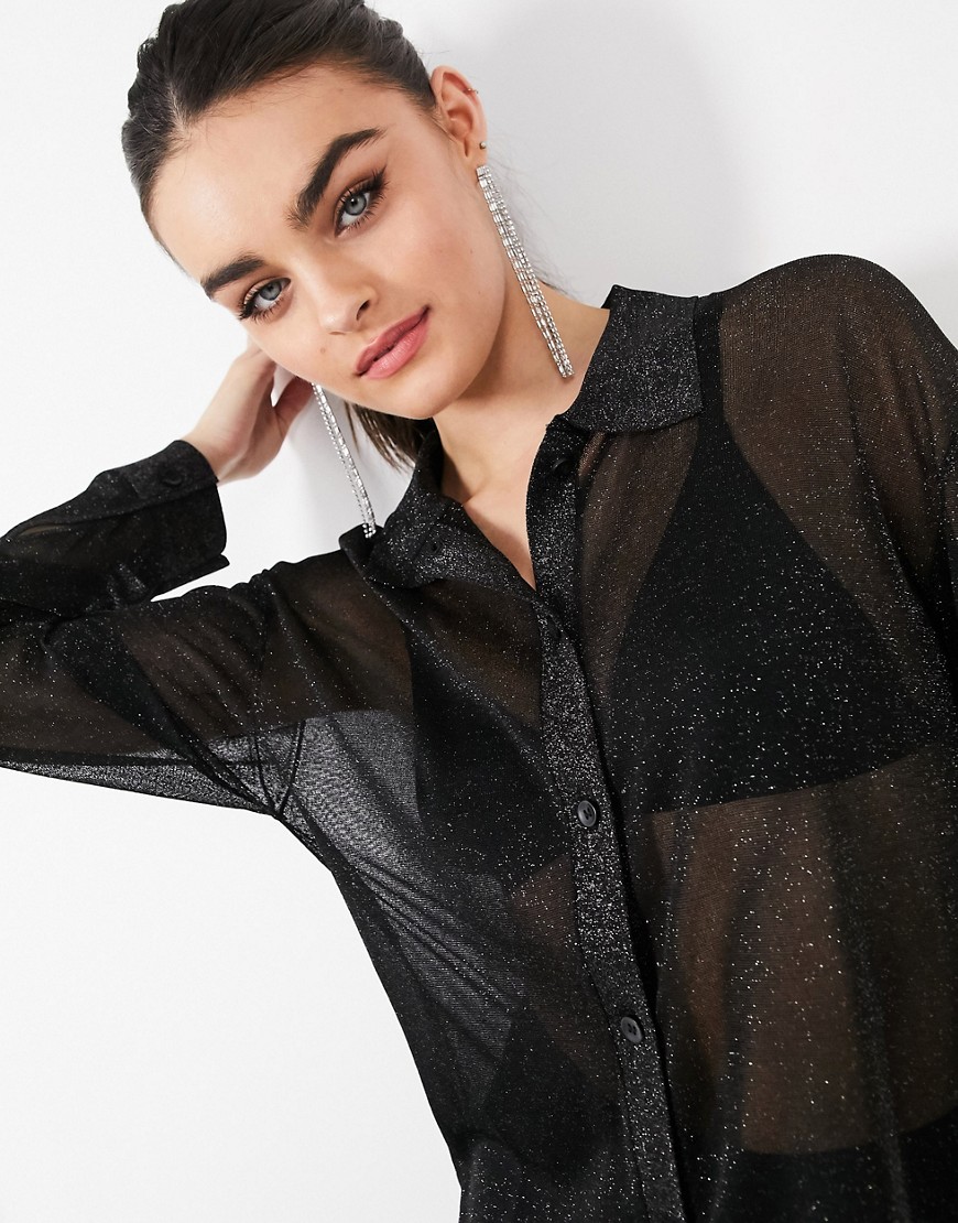 & Other Stories oversized glitter shirt in grey