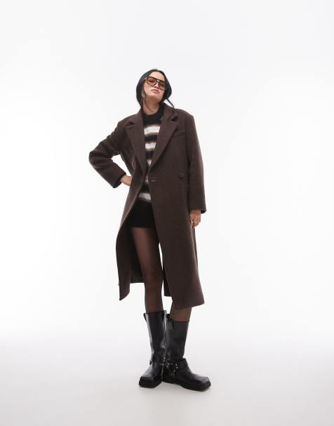 & Other Stories - Oversized halflange jas van wolmix met asymmetrisch knoopdetail in donkerbruin - view 1