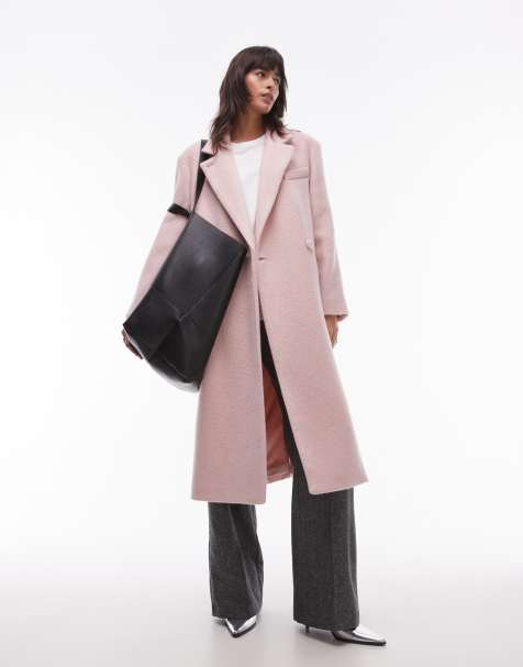& Other Stories - Oversized halflange jas van wolmix met asymmetrisch knoopdetail in roze - view 1