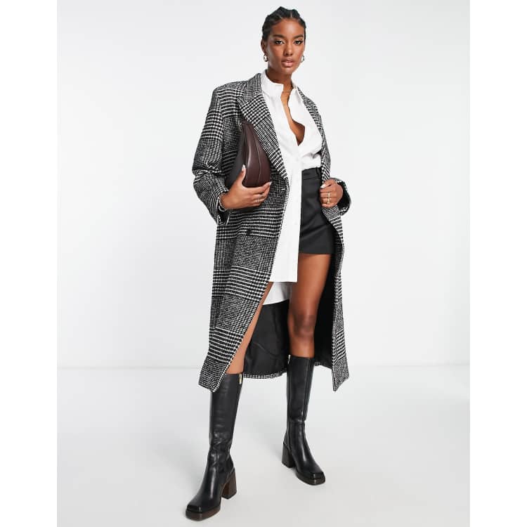 & Other Stories oversized long coat in black and white houndstooth check