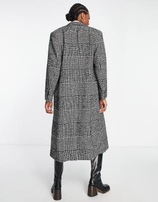 & Other Stories oversized long coat in black and white houndstooth check