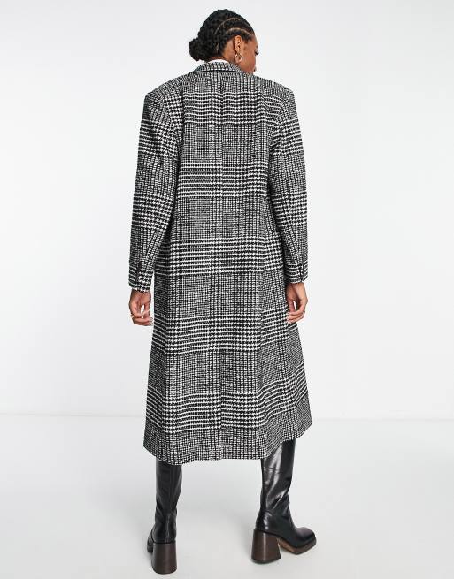 & Other Stories oversized long coat in black and white houndstooth check