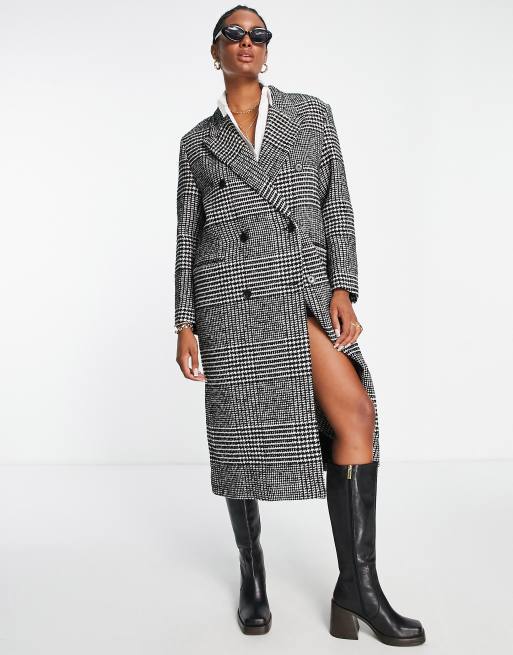 & Other Stories oversized long coat in black and white houndstooth check