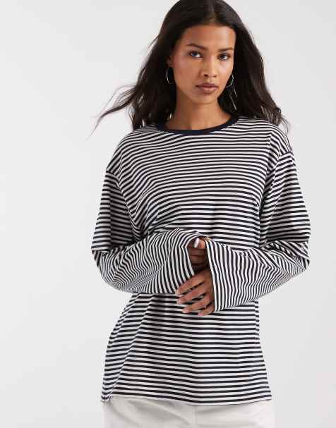 & Other Stories oversized long sleeve t-shirt in dark blue stripe - view 1