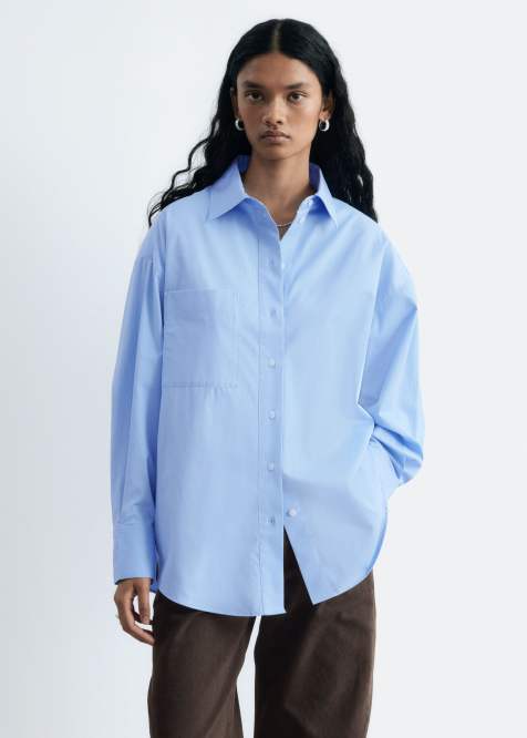 & Other Stories oversized pure cotton shirt with pocket in light blue - view 1