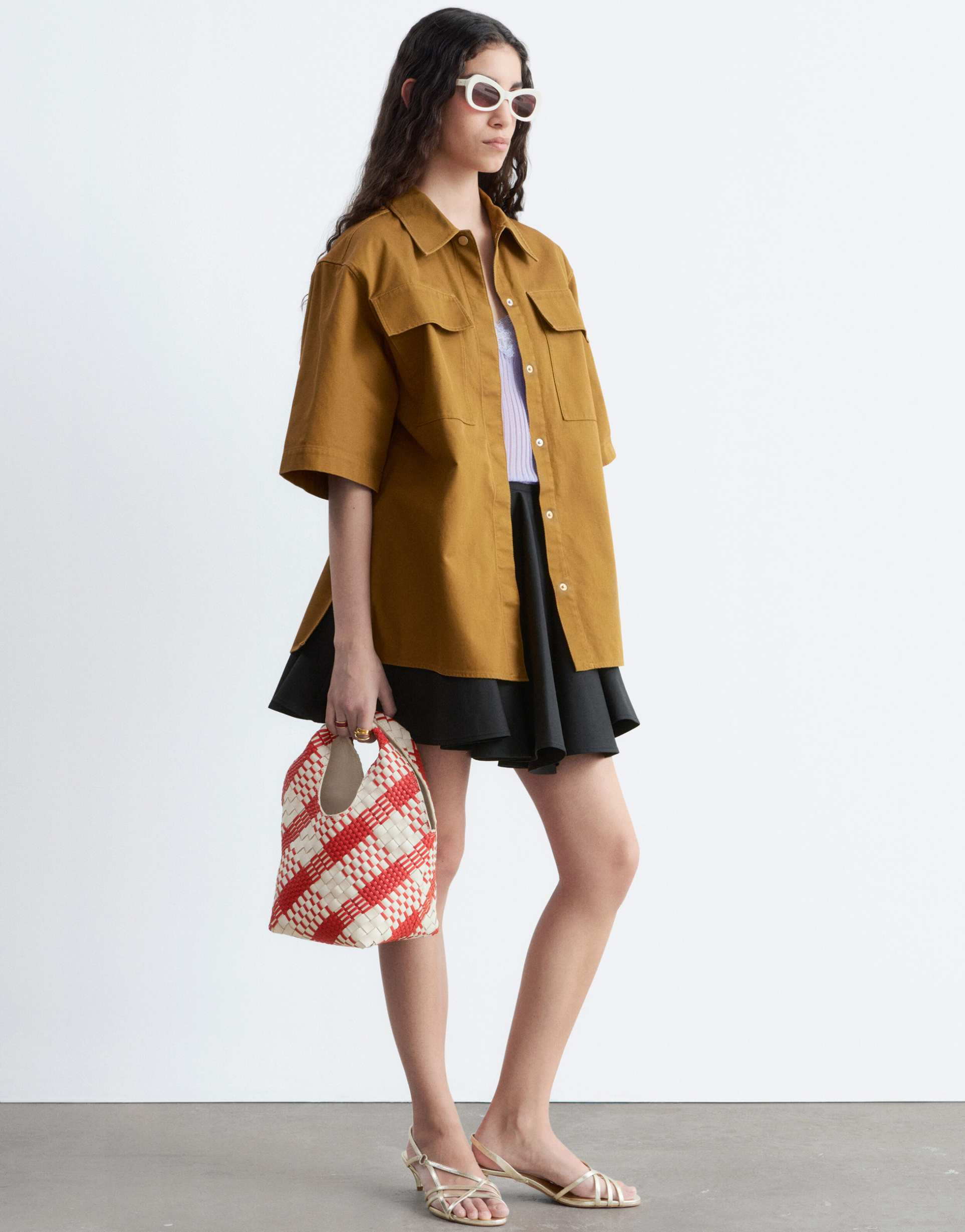 & other stories oversized pure cotton utility shirt in beige