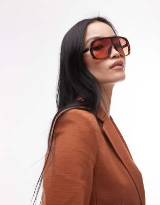 & Other Stories & Other Stories oversized retro aviator sunglasses in tortoise with tonal lens-Black