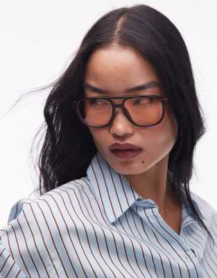 & Other Stories oversized square retro style sunglasses in red burgundy - view 1