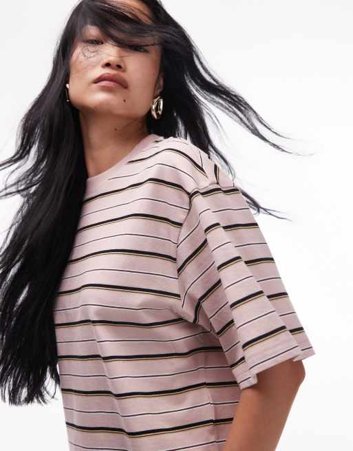 & Other Stories - Oversized T-shirt med pink og brune striber i firkantet pasform, 3 af 4