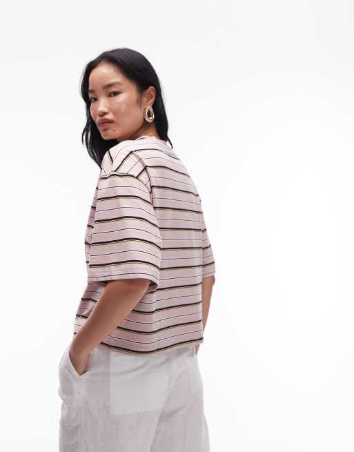 & Other Stories - Oversized T-shirt med pink og brune striber i firkantet pasform, 4 af 4