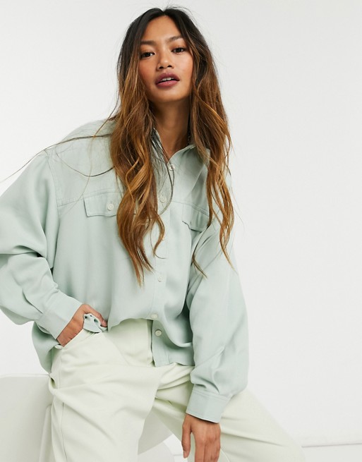 & Other Stories oversized twill shirt in mint