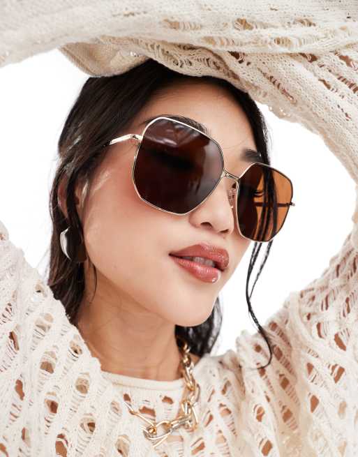 & Other Stories - Oversized vierkante randloze zonnebril in goud en tortoise