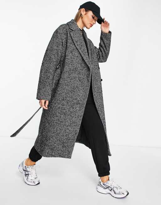 & Other Stories - Oversized jas met riem en visgraatmotief in zwart | ASOS