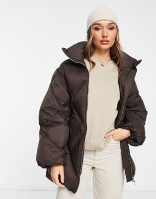 & Other Stories padded down jacket with hood in brown - ASOS Price Checker