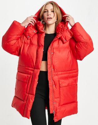 & Other Stories padded jacket with hood in red