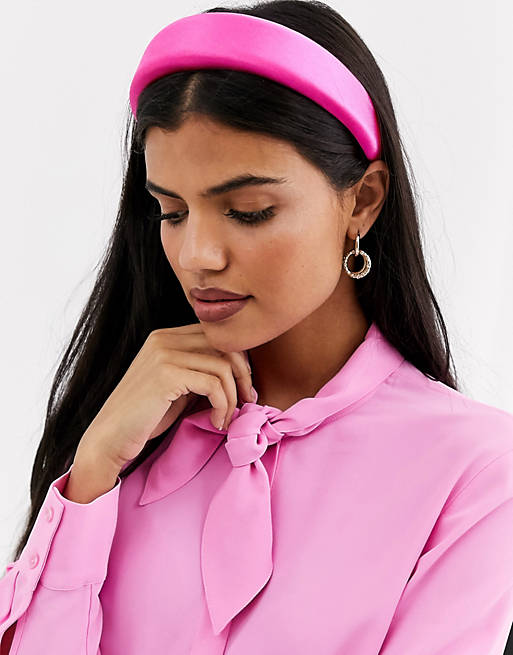 & Other Stories padded satin headband in bright pink