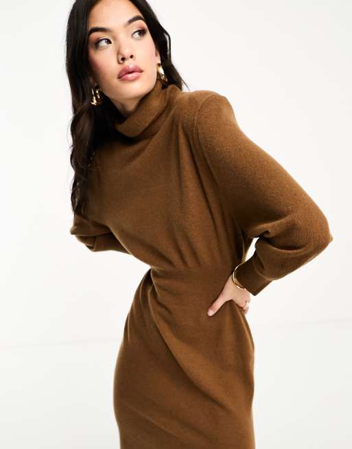 & Other Stories padded shoulder knit wool midaxi dress in brown, 2 of 4