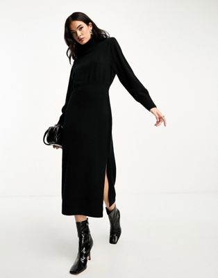 & Other Stories padded shoulder knitted wool midaxi dress in black - ASOS Price Checker