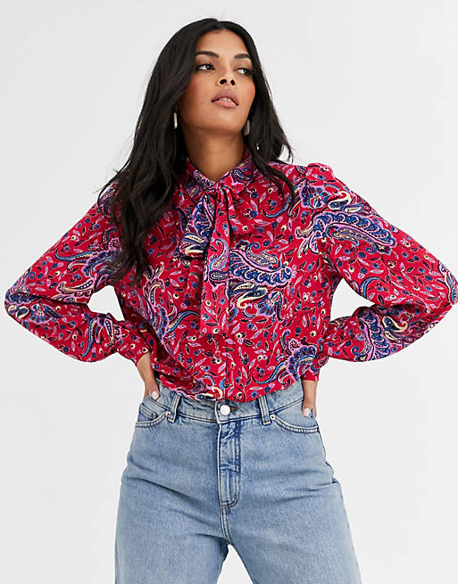 & Other Stories paisley print pussy-bow blouse in pink | ASOS