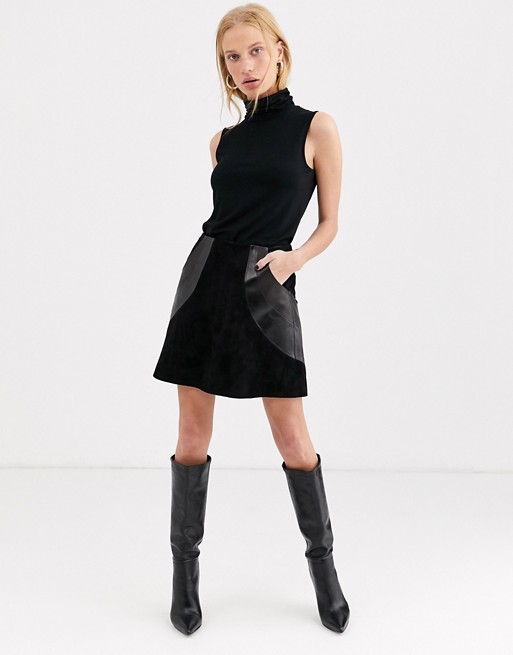 & Other Stories panelled suede mini skirt in black