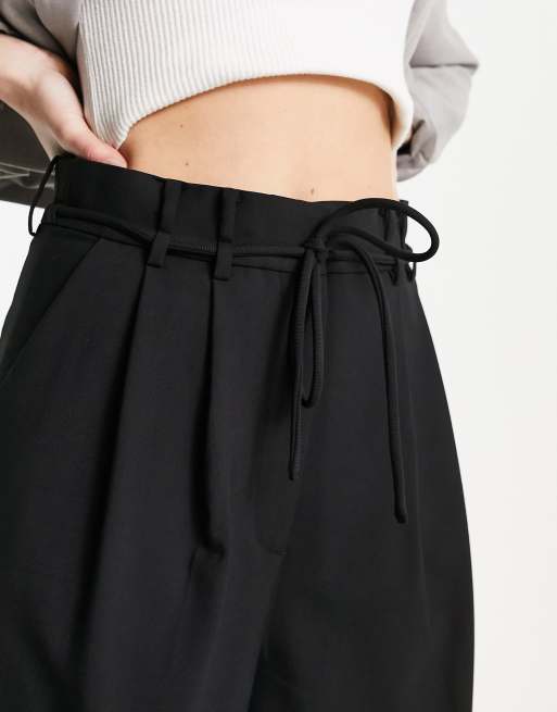 & Other Stories - Pantalon ample en laine mélangée avec liens à la taille - Noir, 3 de 4