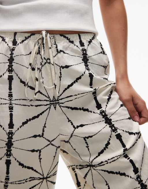 & Other Stories - Pantalon ample en lin à motif avec liens à la taille - Blanc cassé et noir, 2 de 5