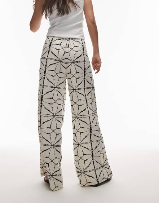 & Other Stories - Pantalon ample en lin à motif avec liens à la taille - Blanc cassé et noir, 3 de 5