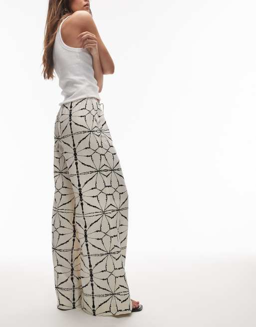 & Other Stories - Pantalon ample en lin à motif avec liens à la taille - Blanc cassé et noir, 5 de 5