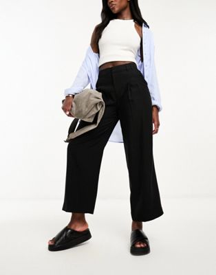 & Other Stories pleat front wide leg trousers in black - ASOS Price Checker
