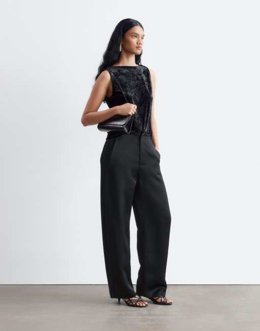 & Other Stories pantalon barrel en satin épais noir, 4 de 4