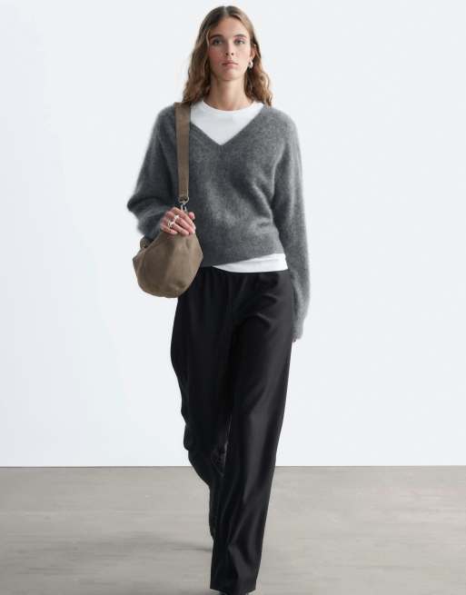& Other Stories pantalon coupe relaxed riche en laine noir, 4 de 4
