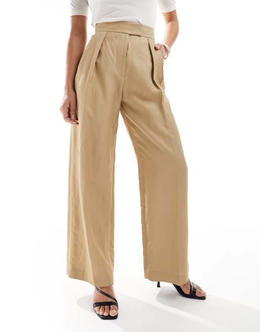 & Other Stories - Pantalon d'ensemble à taille haute en lin mélangé - Beige, 2 de 5