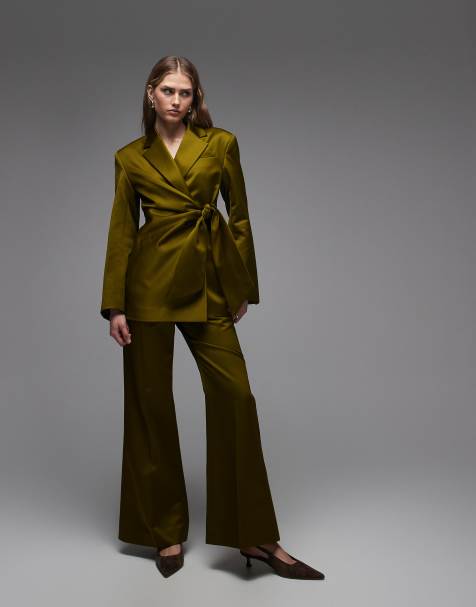 & Other Stories - Pantalon d'ensemble ajusté en satin - Olive - view 1