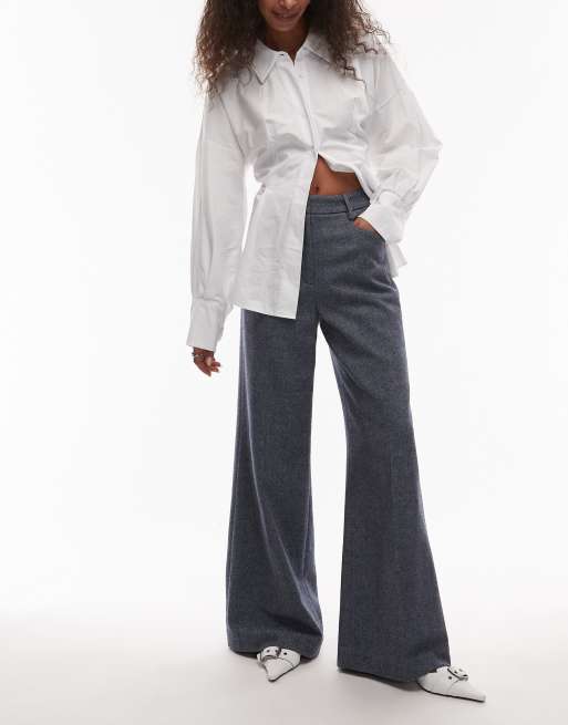& Other Stories - Pantalon d'ensemble large et habillé en laine mélangé - Bleu marine