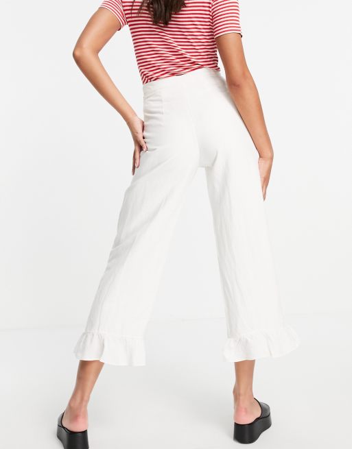 & Other Stories - Pantalon en lin avec ourlet à volants - Blanc cassé - WHITE, 2 de 4