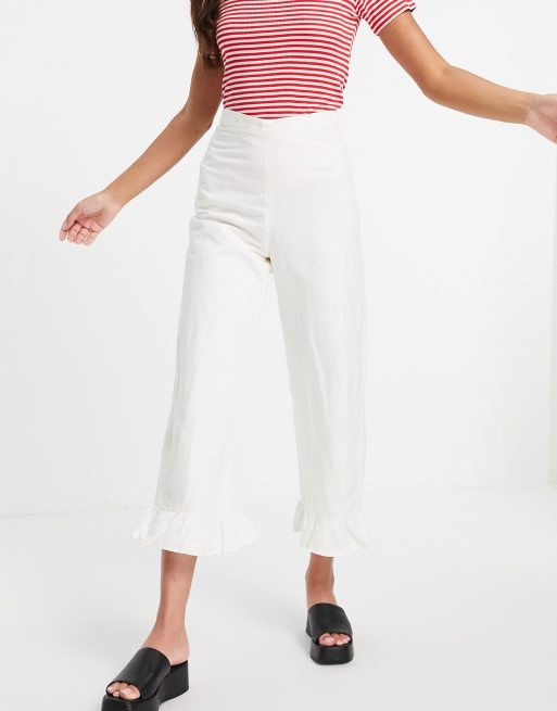& Other Stories - Pantalon en lin avec ourlet à volants - Blanc cassé - WHITE, 4 de 4