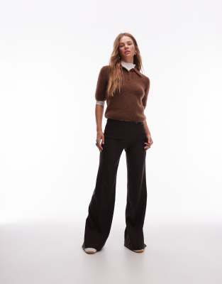 Pantalon évasé en laine - Marron-Brown 34