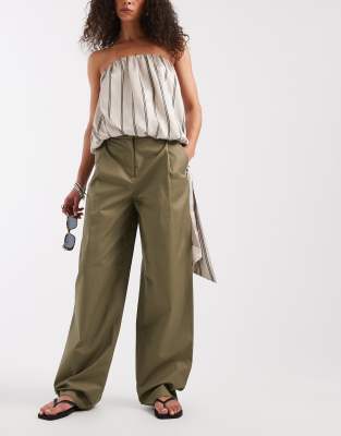 & Other Stories - Pantalon large en coton à pinces - Kaki-Vert