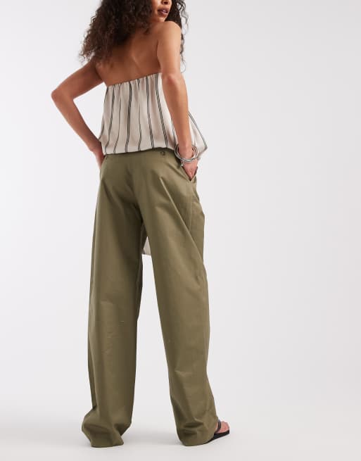 & Other Stories - Pantalon large en coton à pinces - Kaki, 3 de 5