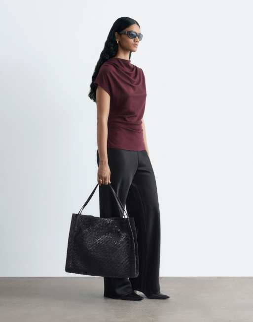 & Other Stories pantalon large en satin épais noir, 4 de 4