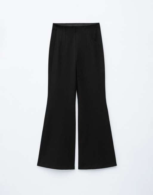 & Other Stories - Pantalon van zware jersey met structuur, elastische taille en flared pijpen in zwart, 4 van 4