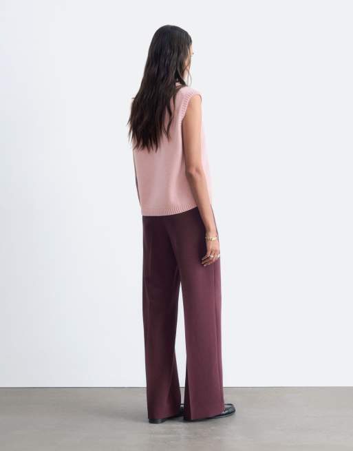 & Other Stories - pantalones de pernera ancha con costura delantera en burdeos, 4 de 4