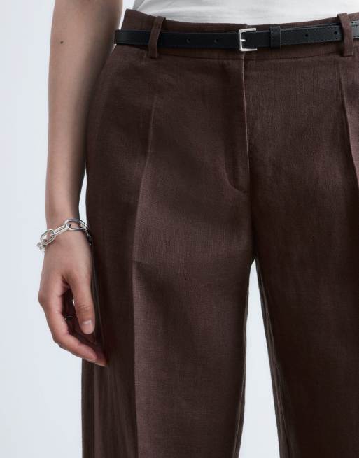 & Other Stories - Pantalones de sastre marrón chocolate de lino puro , 3 de 4