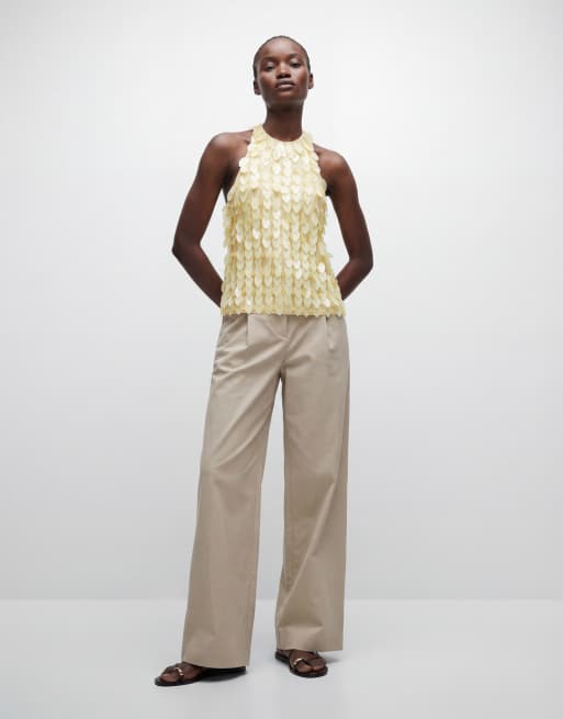 & Other Stories - Pantaloni a fondo ampio in cotone beige con pieghe, 10 di 12