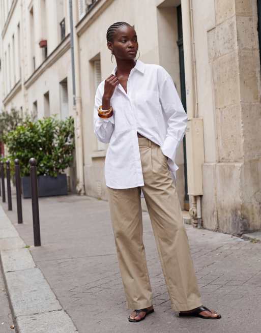 & Other Stories - Pantaloni a fondo ampio in cotone beige con pieghe, 11 di 12