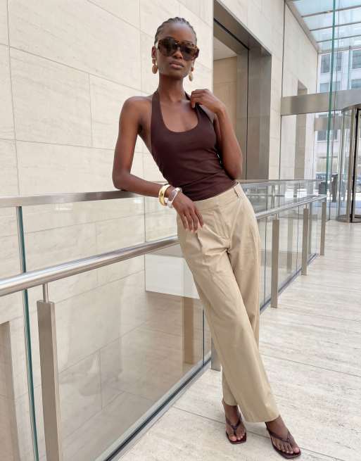 & Other Stories - Pantaloni a fondo ampio in cotone beige con pieghe, 12 di 12