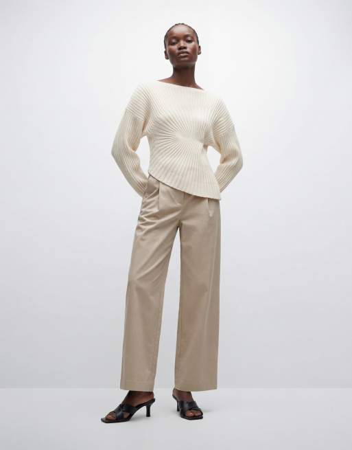 & Other Stories - Pantaloni a fondo ampio in cotone beige con pieghe, 9 di 12