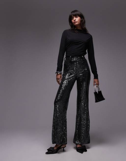 & Other Stories - Pantaloni a zampa color argento scuro con paillettes e frange sul fondo