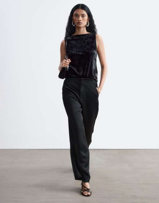 & Other Stories pantaloni barrel in satin pesante neri, 3 di 4